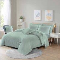 Homes-Linen Plain Dyed Polycotton Duvet Cover Set with Pillowcases in Duck Egg Blue | Size: Super King