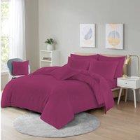 Homes-Linen Plain Dyed Polycotton Duvet Cover Set with Pillowcases in Fuchsia | Size: Super King