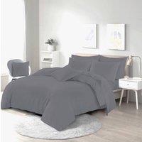 Homes-Linen Plain Dyed Polycotton Duvet Cover Set with Pillowcases in Grey | Size: Super King