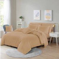 Homes-Linen Plain Dyed Polycotton Duvet Cover Set with Pillowcases in Beige | Size: Super King
