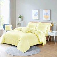 Homes-Linen Plain Dyed Polycotton Duvet Cover Set with Pillowcases in Lemon | Size: Single