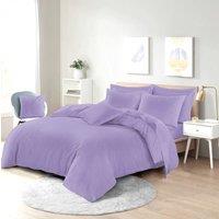 Homes-Linen Plain Dyed Polycotton Duvet Cover Set with Pillowcases in Lilac | Size: King