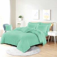 Homes-Linen Plain Dyed Polycotton Duvet Cover Set with Pillowcases in Mint | Size: Single