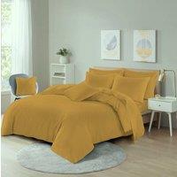 Homes-Linen Plain Dyed Polycotton Duvet Cover Set with Pillowcases in Mustard | Size: Super King