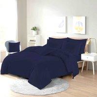 Homes-Linen Plain Dyed Polycotton Duvet Cover Set with Pillowcases in Navy | Size: Double