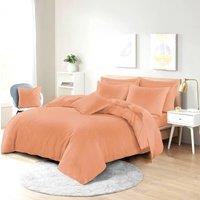 Homes-Linen Plain Dyed Polycotton Duvet Cover Set with Pillowcases in Peach | Size: Single