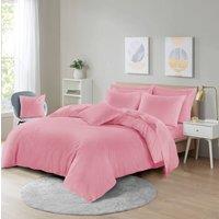 Homes-Linen Plain Dyed Polycotton Duvet Cover Set with Pillowcases in Pink | Size: King