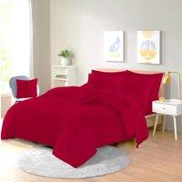 Homes-Linen Plain Dyed Polycotton Duvet Cover Set with Pillowcases in Red | Size: King