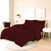 Homes-Linen Plain Dyed Polycotton Duvet Cover Set with Pillowcases in Wine | Size: Super King