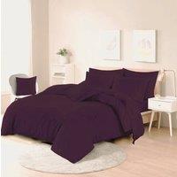 Homes-Linen Plain Dyed Polycotton Duvet Cover Set with Pillowcases in Plum | Size: King