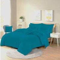 Homes-Linen Plain Dyed Polycotton Duvet Cover Set with Pillowcases in Teal | Size: Super King
