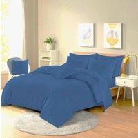 Homes-Linen Plain Dyed Polycotton Duvet Cover Set with Pillowcases in Mid Blue | Size: Single