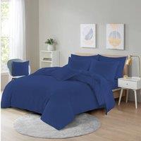 Homes-Linen Plain Dyed Polycotton Duvet Cover Set with Pillowcases in Royal | Size: Double
