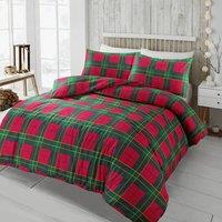 Homes-Linen 100% Brushed Cotton Tartan Flannelette Duvet Cover Set in Red | Size: Double
