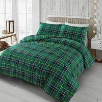 Homes-Linen 100% Brushed Cotton Tartan Flannelette Duvet Cover Set in Green | Size: King