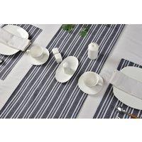 Smart Living Elegant Reversible Textured Stripes Cotton Table Runner - 220cm x 44cm in Grey | Size: 220 cm x 44 cm