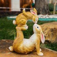 Voltico Easter Mother & Baby Hare Garden Ornament 33cm Spring Bunny Decor in Light Brown | Size: 1 Pack