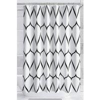 Neel Blue Lattice Design Bathroom Shower Curtain with Hooks, Anti-Mould Mildew Resistant in White | Size: 180 cm width x 200 cm drop