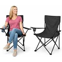 Almineez 2 Folding Camping Arm Chair With Drink Cup Holder & Carry Bag in Black