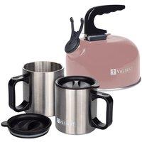Valiant Camping Kettle & Insulated Camping Mugs in Baby Pink