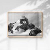 60 SECOND MAKEOVER Gorilla Smoking A Cigar In The Bath Quirky Animal Print | Size: A4