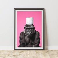 60 SECOND MAKEOVER Gorilla Pink Toilet Roll Quirky Animal Print | Size: A4