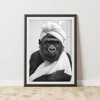 60 SECOND MAKEOVER Gorilla Towel On Head Quirky Animal Print | Size: A3