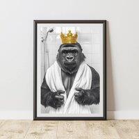 60 SECOND MAKEOVER Gorilla Crown Shower Quirky Animal Print | Size: A4