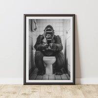 60 SECOND MAKEOVER Gorilla On The Toilet Phone Quirky Animal Print | Size: A3