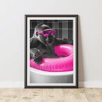 60 SECOND MAKEOVER Gorilla Pink Rubber Ring Quirky Animal Print | Size: A4