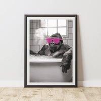 60 SECOND MAKEOVER Gorilla Pink Glasses Quirky Animal Print | Size: A3