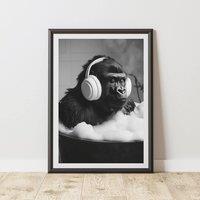 60 SECOND MAKEOVER Gorilla Headphones Quirky Animal Print | Size: A3
