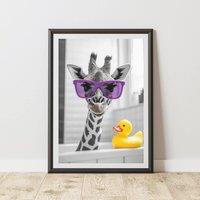 60 SECOND MAKEOVER Giraffe Purple Glasses Quirky Animal Print | Size: A4