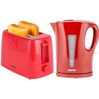 Geepas Kettle & Toaster Sets 1.7L Kettle & 2 Slice Small Slot Toaster in Red