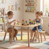 CASART Kids Wooden Table & 2 Chairs Set 3PCS Children Activity Desk Chair Set in Natural