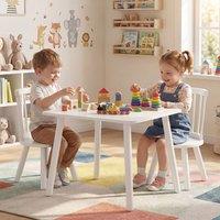 CASART Kids Wooden Table & 2 Chairs Set 3PCS Children Activity Desk Chair Set in White