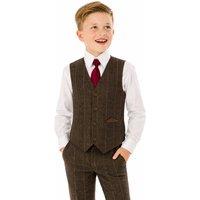 Vivaki Men's 4 Piece Brown Check Tweed Suit | Size: 14-15 Years
