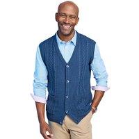 Tootal Men's Cable Knitted Waistcoat, Chunky Cotton Blend Sleeveless Jumper, Smart in Blue | Size: XL