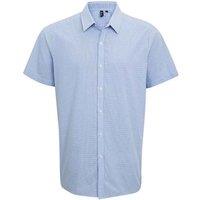 Premier Men's Gingham Cotton Short-Sleeved Shirt in Light Blue | Size: 3XL