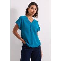 Dorothy Perkins Women's V Neck Grown On Sleeve Top in Teal | Size: 14