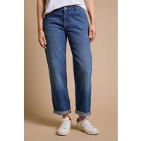 Dorothy Perkins Women's Boyfriends Ankle Grazer Fold Up Jeans in Mid Wash | Size: 16