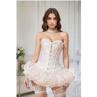 MODISHION Women's Vintage Renaissance Lace-up Boned Jacquard Corset in White | Size: Large