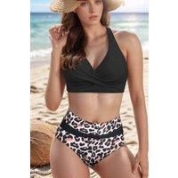 MODISHION Women's Two Piece Swimsuits Bikini Set in Black | Size: Medium