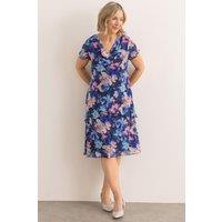 Anna Rose Women's Bouquet Print Layered Dress in Dark Blue | Size: 10