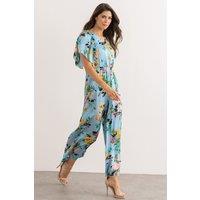 Klass. Women's Floral Print Wide Leg Jumpsuit in Light Blue | Size: 22