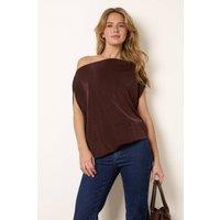 Blue Vanilla Women's Elasticated Waist Brown Short Sleeve Off-The Shoulder Top | Size: S/M