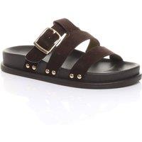 AJVANI Women's Flatform Buckle T-Bar Strappy Slides Footbed Sandals in Dark Brown | Size: 6