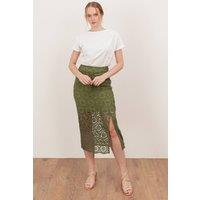 Lovedrobe Women's Crochet Lace Midi Skirt in Green | Size: 26
