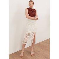 Lovedrobe Women's Crochet Lace Midi Skirt in Nude | Size: 22