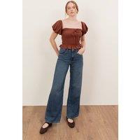 Lovedrobe Women's Short Sleeve Shirred Top Co-Ord in Brown | Size: 20